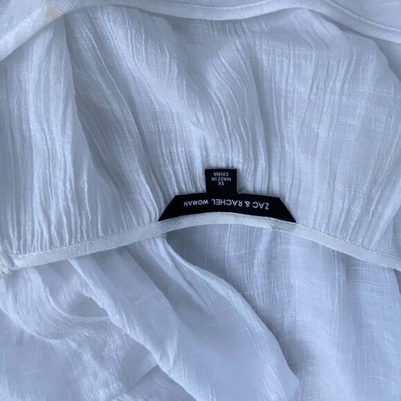 Zac & Rachel Womens White Gauze Semi Sheer Wood Beaded Peasant Blouse Size 1X - Picture 5 of 5